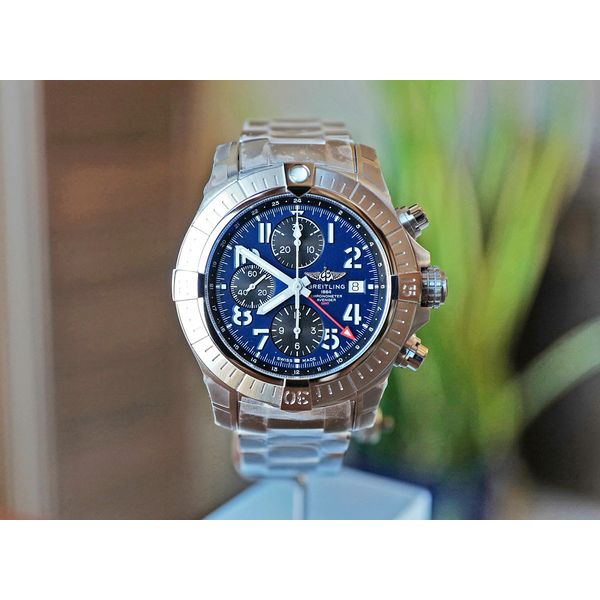 Breitling Avenger Chronograph GMT Date 45 Blue Panda Dial 45mm Ref. A24315101C1A1 Huffords Jewelry Frontenac, MO