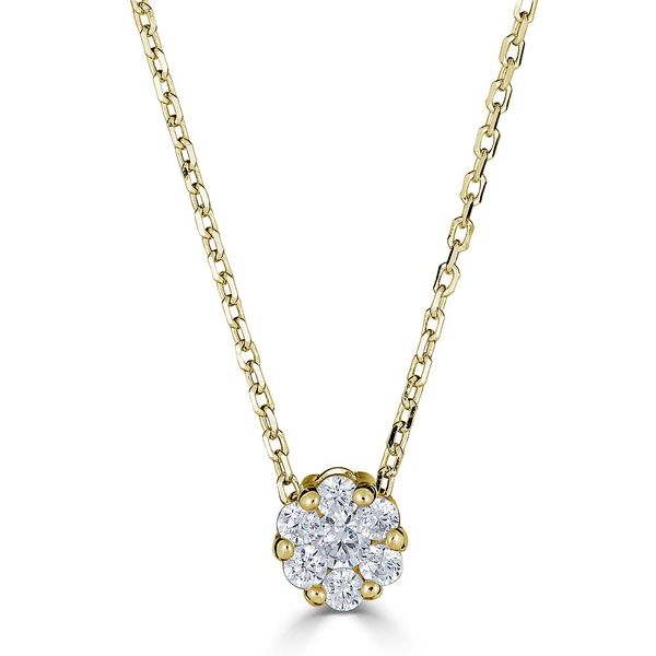 14K Yellow Gold Diamond Cluster Pendant Necklace Huffords Jewelry Frontenac, MO