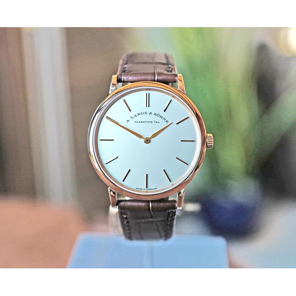 A. Lange & Sohne Saxonia Thin Silver Dial Pink Gold 37mm Ref. 201.033 Huffords Jewelry Frontenac, MO
