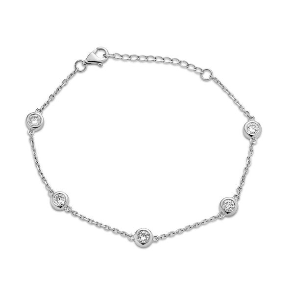 14K White Gold Five-Station Diamond Bezel Bracelet Huffords Jewelry Frontenac, MO