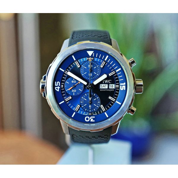 IWC Aquatimer Chronograph Blue Jaque Cousteau LTD 44mm Ref. IW376805 Preowned Huffords Jewelry Frontenac, MO