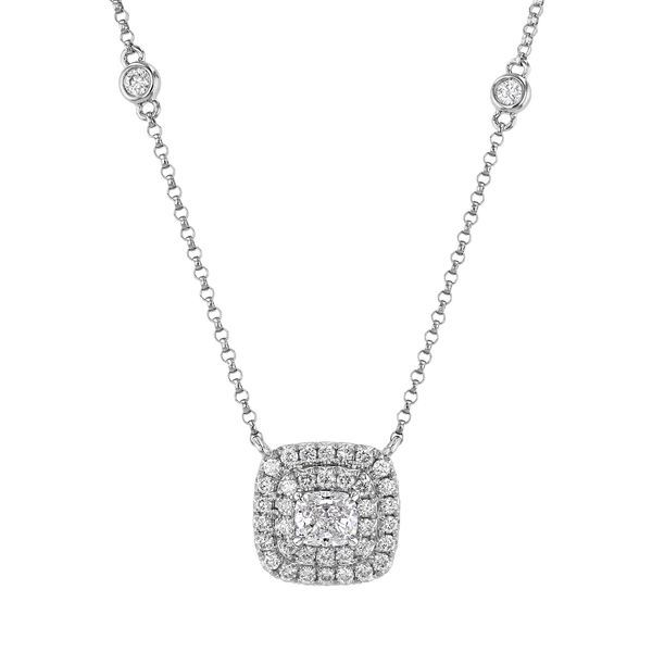 Cushion Diamond Pendant with Double Halo Huffords Jewelry Frontenac, MO
