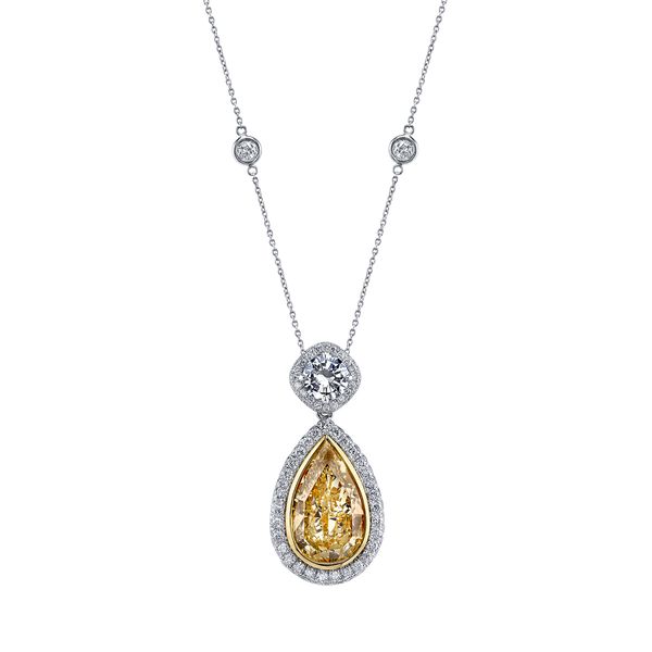 Yellow Diamond Pear Shape Drop Pendant Necklace Huffords Jewelry Frontenac, MO