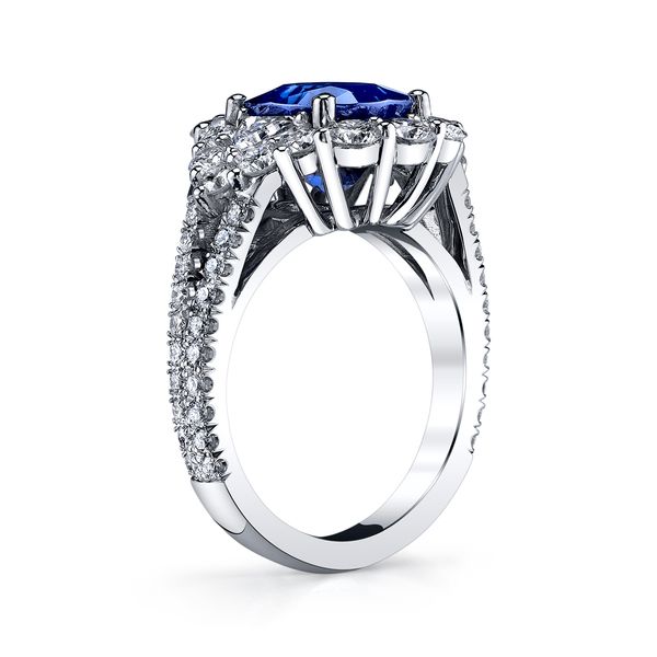 Oval Sapphire Ring with Diamond Halo Image 2 Huffords Jewelry Frontenac, MO
