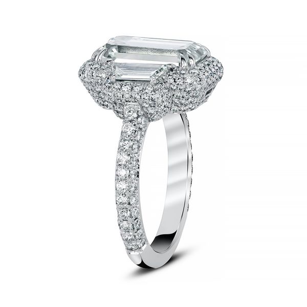 Emerald Cut Diamond Ring with Trapezoid Side Stones Image 2 Huffords Jewelry Frontenac, MO