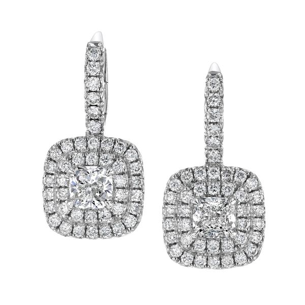 Cushion Diamond Halo Lever Back Earrings Huffords Jewelry Frontenac, MO