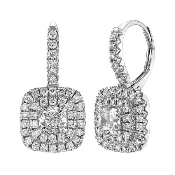 Cushion Diamond Halo Lever Back Earrings Image 2 Huffords Jewelry Frontenac, MO