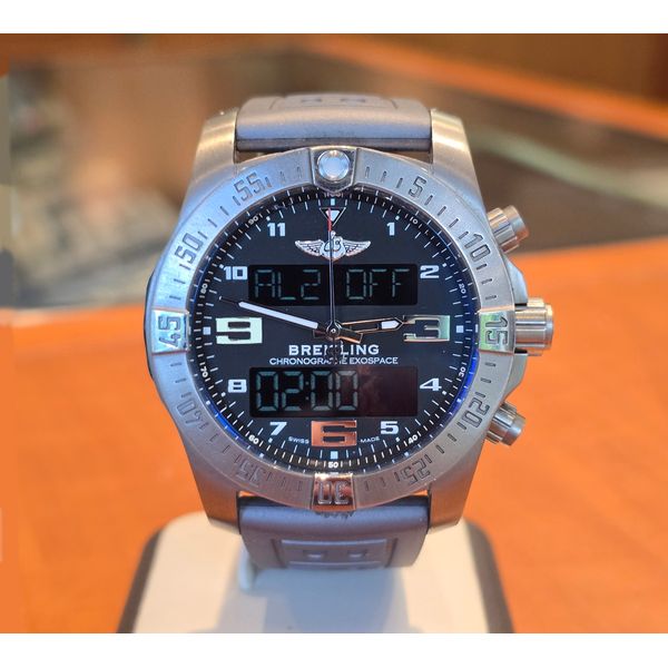 Breitling Exospace B55 Black Dial Grey Rubber Strap Titanium 46mm Watch Ref. EB5510H1/BE79 Preowned Huffords Jewelry Frontenac, MO
