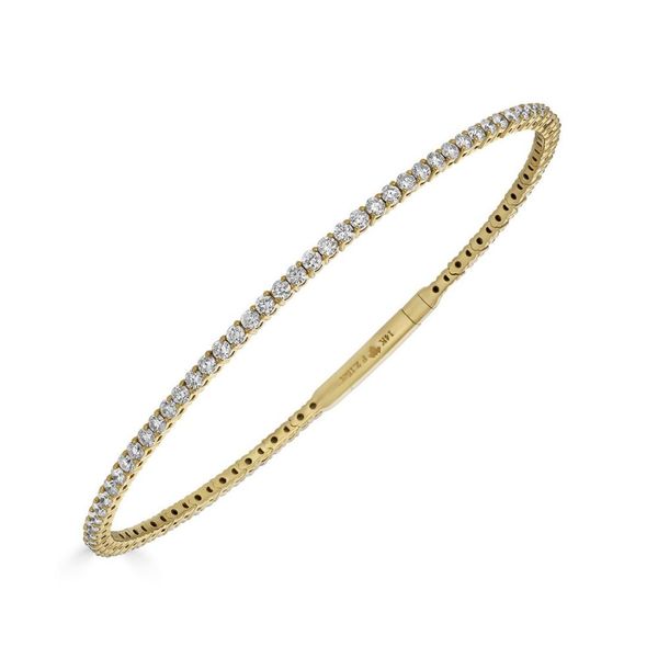 14K Yellow Gold Diamond Tennis Flex Bangle Bracelet Huffords Jewelry Frontenac, MO