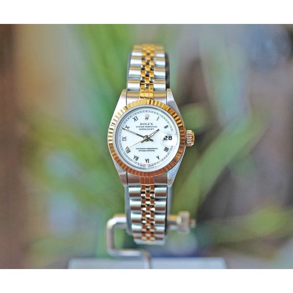 Rolex Ladies Datejust Two Tone White Roman Dial 26mm Ref. 69173 Preowned Huffords Jewelry Frontenac, MO