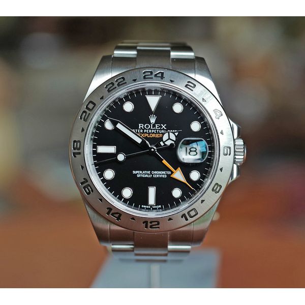 Rolex Explorer II GMT Black Dial Steel 42mm Watch Box & Service Papers 216570 Preowned Huffords Jewelry Frontenac, MO
