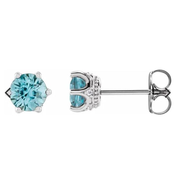 14K White 4 mm Natural Blue Zircon & .03 CTW Natural Diamond Crown Earrings Innsbruck Jewelers St. Anthony, MN