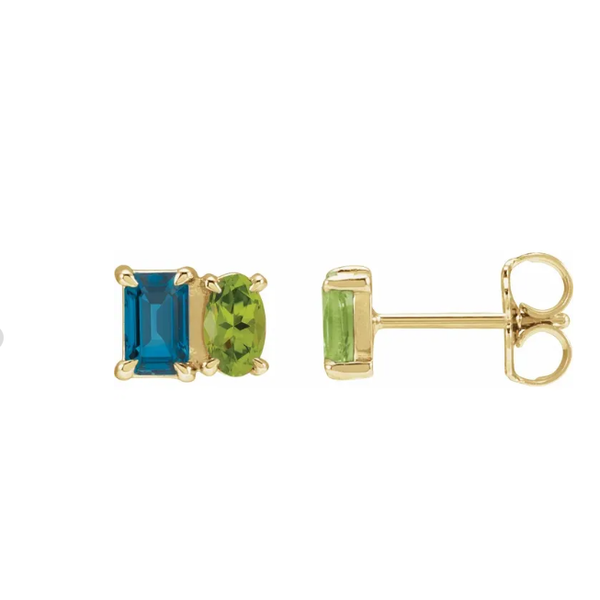14KY with Natural London Blue 5x3 Step Cut and Natural Oval Peridot 5x3 Innsbruck Jewelers St. Anthony, MN