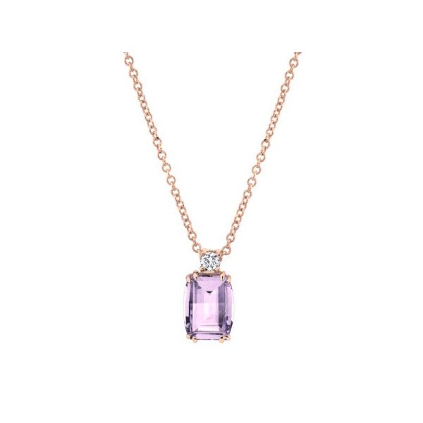 14KR Lavender Amethyst barrel cut 9x7 w/ diamonds .08ctw and 16-18