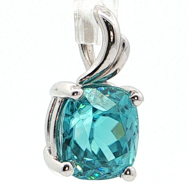 14KW Blue Zircon Cushion 8x8 -3.10cts (Pendant only-Does not come with chain) Innsbruck Jewelers St. Anthony, MN