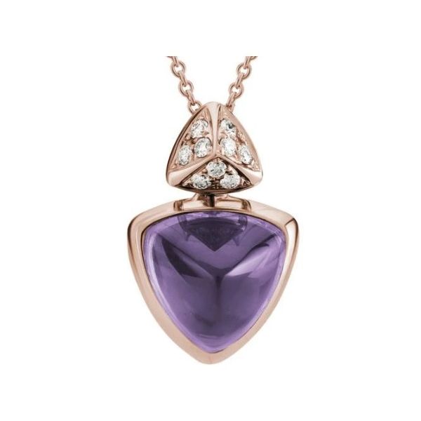14kt RG Trillion cabachon Amethyst  with .07ctw diamond Pendant w/16-18