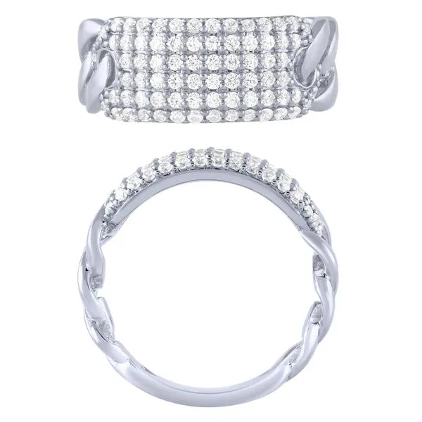 White Gold Pave Diamond Cuban Bar Ring Jais Providenciales, 