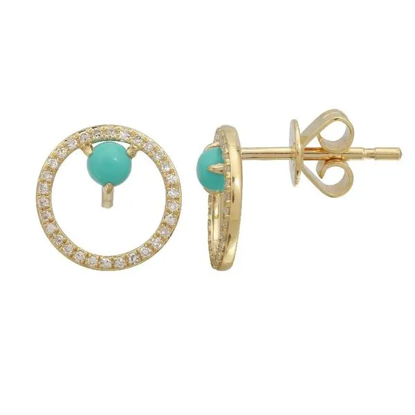 Circular Diamond Studs with Turquoise Jais Providenciales, 