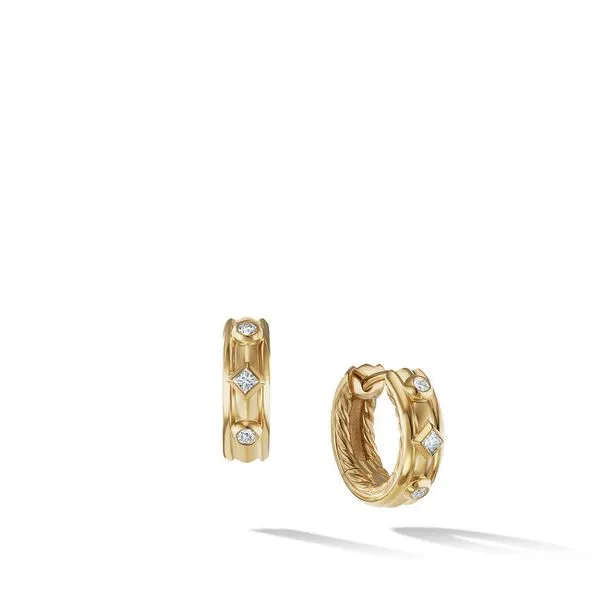 DY 18K Yellow Gold Modern Renaissance Huggie Hoop Earrings  with Diamonds Jais Providenciales, 