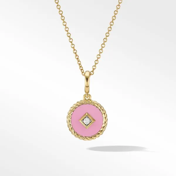 DY 18K Yellow Gold  Cable Collectibles Blush Enamel Charm Necklace with Diamonds Jais Providenciales, 