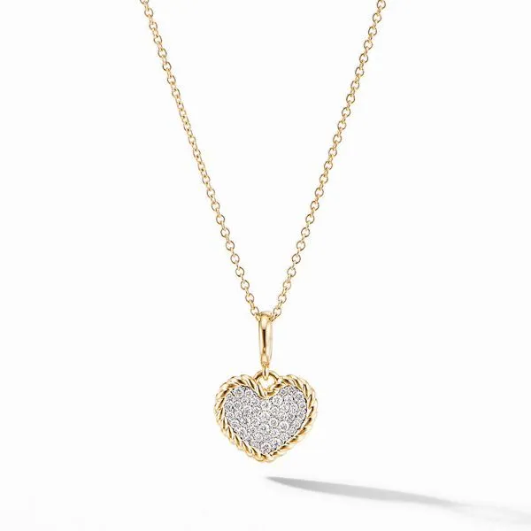 Cable Pavé Plate Heart Charm Necklace Jais Providenciales, 