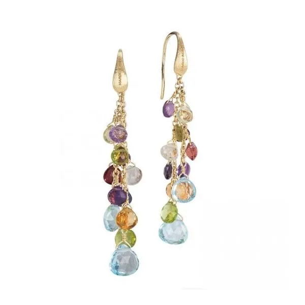 18K Yellow Gold Mixed Gemstone Multi Strand Earrings Jais Providenciales, 