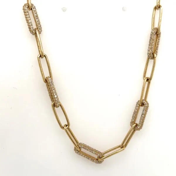 Yellow 14 Karat Diamond Paperclip Station Chain James Martin Jewelers Dubuque, IA