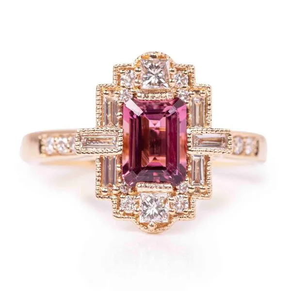 Yellow 14 Karat Emerald Pink Tourmaline Ring James Martin Jewelers Dubuque, IA