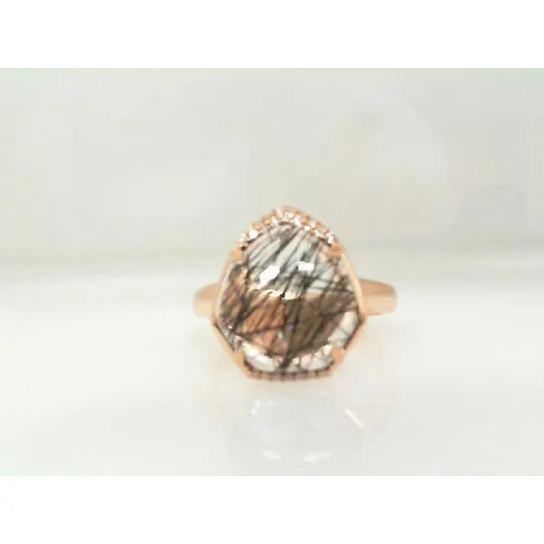 14K Rose Gold Black Rutilated Quartz and Diamond Ring James Martin Jewelers Dubuque, IA