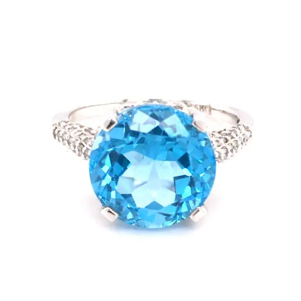 14K White Gold Blue Topaz and Diamond Ring James Martin Jewelers Dubuque, IA