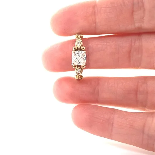 14K Yellow Gold Vintage Style Cushion Cut Diamond Engagement Ring Image 2 Jaymark Jewelers Cold Spring, NY