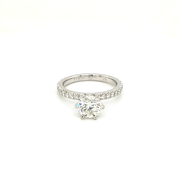 Platinum French Cut Pave Round Brilliant Cut Diamond Engagement Ring Image 2 Jaymark Jewelers Cold Spring, NY