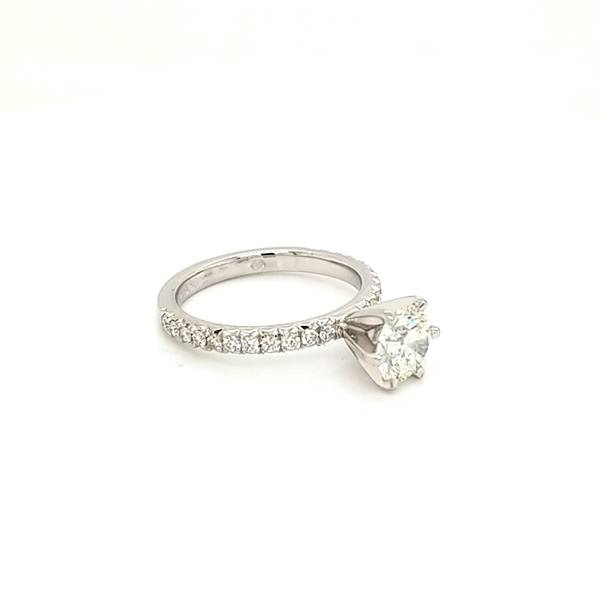 Platinum French Cut Pave Round Brilliant Cut Diamond Engagement Ring Image 3 Jaymark Jewelers Cold Spring, NY