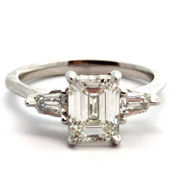 Platinum Emaerald Cut Three Stone Engagement Ring Jaymark Jewelers Cold Spring, NY