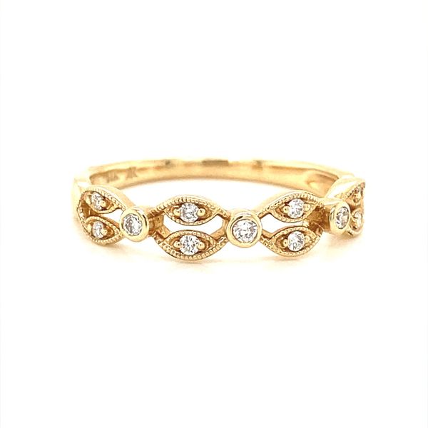 14K Yellow Gold Vintage Style Milgrain Bezel and Bead Set Diamond Ring, 0.13cttw Jaymark Jewelers Cold Spring, NY