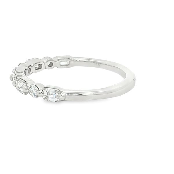 14K White Gold Emerald Cut and Round Diamond Band Image 2 Jaymark Jewelers Cold Spring, NY