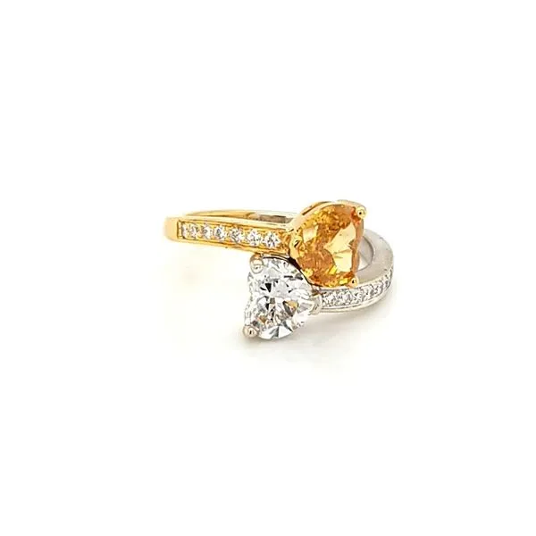 18K Two Tone Yellow and White Diamond Heart Crossover Ring Image 2 Jaymark Jewelers Cold Spring, NY