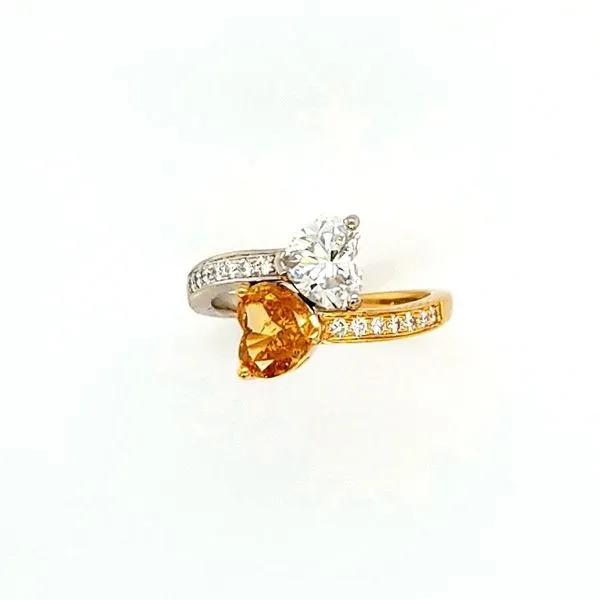 18K Two Tone Yellow and White Diamond Heart Crossover Ring Jaymark Jewelers Cold Spring, NY