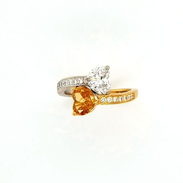 18K Two Tone Yellow and White Diamond Heart Crossover Ring Jaymark Jewelers Cold Spring, NY