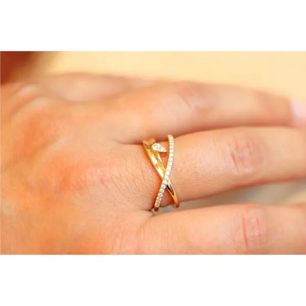 14K Yellow Gold Diamond Cross Over Ring Image 3 Jaymark Jewelers Cold Spring, NY