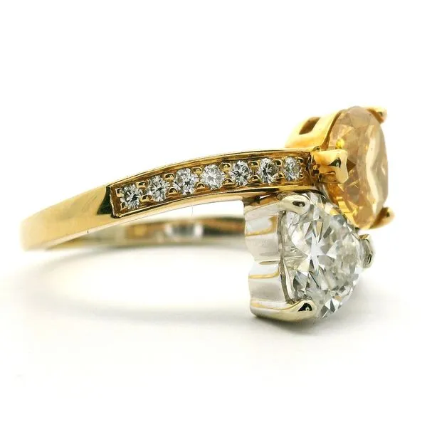 18K Two Tone Gold Yellow and White Diamond Heart Crossover Ring Image 2 Jaymark Jewelers Cold Spring, NY