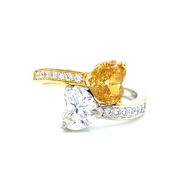 18K Two Tone Gold Yellow and White Diamond Heart Crossover Ring Jaymark Jewelers Cold Spring, NY