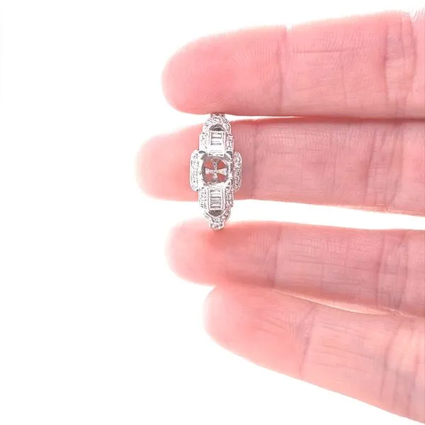 Platinum Engraved Antique Style Diamond Semi Mounting Image 2 Jaymark Jewelers Cold Spring, NY
