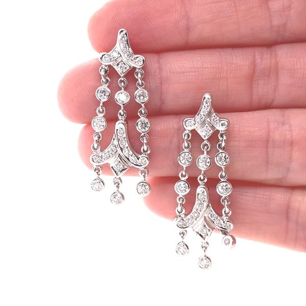 18K White Gold Diamond Dangle Earrings Image 2 Jaymark Jewelers Cold Spring, NY