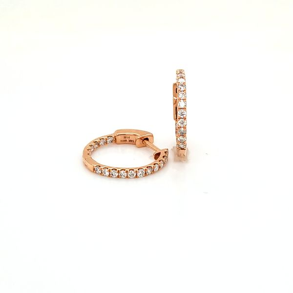 14K Rose Gold Diamond Inside/Out Hoop Earrings Image 2 Jaymark Jewelers Cold Spring, NY