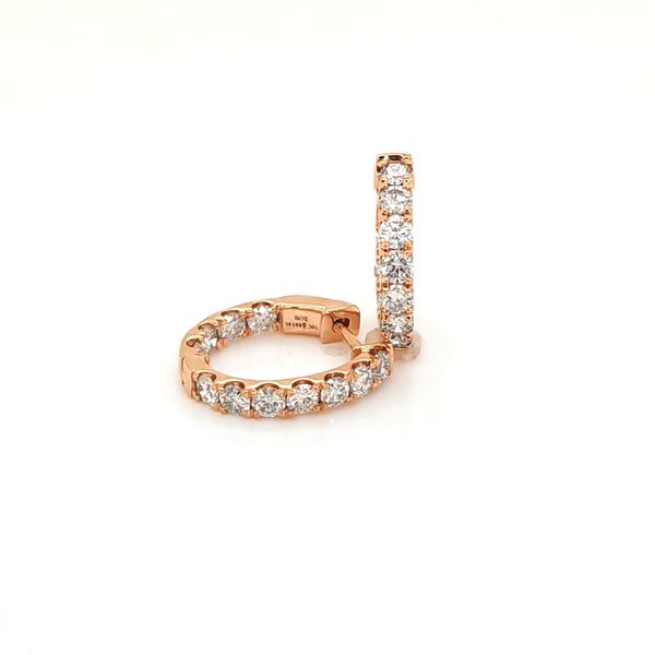 14K Rose Gold Diamond Inside/Out Hoop Earrings Image 2 Jaymark Jewelers Cold Spring, NY