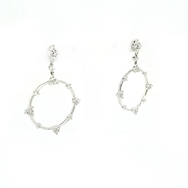 18K White Gold Diamond Circle Dangle Earrings Image 2 Jaymark Jewelers Cold Spring, NY