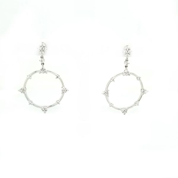 18K White Gold Diamond Circle Dangle Earrings Jaymark Jewelers Cold Spring, NY