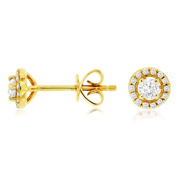 14K Yellow Gold Diamond Halo Stud Earrings Jaymark Jewelers Cold Spring, NY