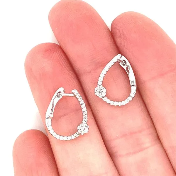 14K White Gold Diamond Hoop Earrings Image 3 Jaymark Jewelers Cold Spring, NY